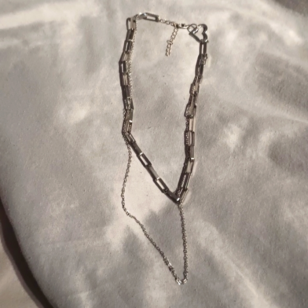 Layered silver tone heart necklace 18"